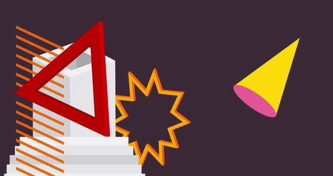 Geometrical graphic retro theme background animation with place for text. Minimal geometric elements frame video. Vintage abstract shapes for advertising.