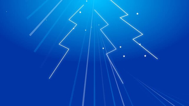 Abstract Christmas tree outline with glowing stars on blue background