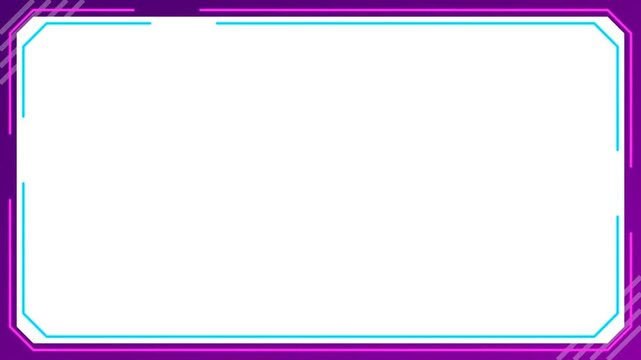 Neon glowing frame border with purple and blue light lines on white background