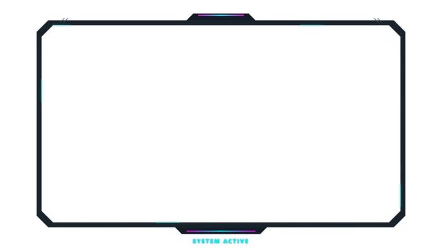 Futuristic gaming overlay frame with neon glowing accents on white background
