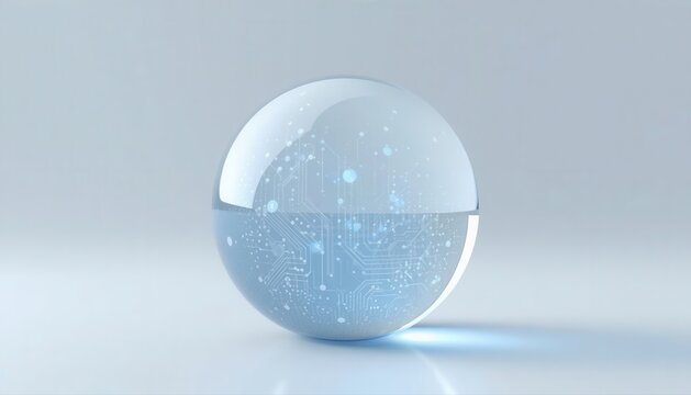 Floating blue digital circuit sphere on clean background with technology abstract electronic computer innovation processor connection geometric hardware microchip communication intelligence