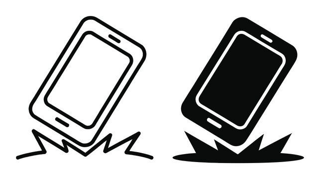 落下して地面に衝突するスマートフォンの白黒イラスト