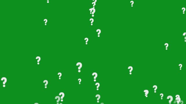 Question marks Animation moving on alpha channel green screen background.Camera moving through question marks on the alpha channel background. Question marks flying animated. Questions marks animated