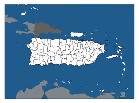 Puerto Rico administrative map showing municipalities and San Juan capital