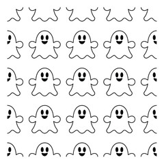 Fototapeta premium A seamless pattern featuring cute cartoon ghosts in a repeating grid layout, halloween themed and festive backgrounds