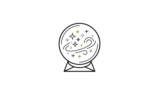 Magic crystal ball for future prediction and divination in minimalist monolinear vector style for astrology and witchcraft branding
