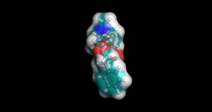 Atropine, belladonna alkaloid, 3D molecule 4K spinning