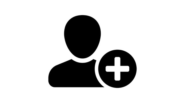 Add user person icon silhouette for profile creation social media friend request follow button black symbol on white background