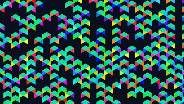 Abstract geometric pattern with vibrant neon colored arrow shapes background