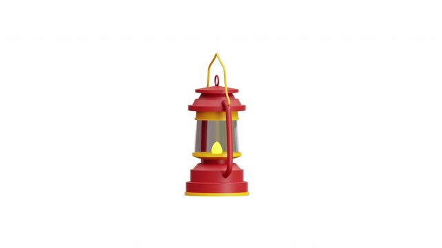 3d animation lamp red vintage lantern glowing light camping tool in a vibrant cartoon style, ideal for adventure and outdoor themed graphics