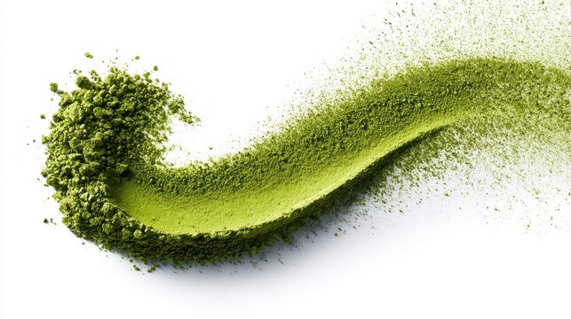 Matcha green tea powder smear isolated on white background. Healthy lifestyle concept.