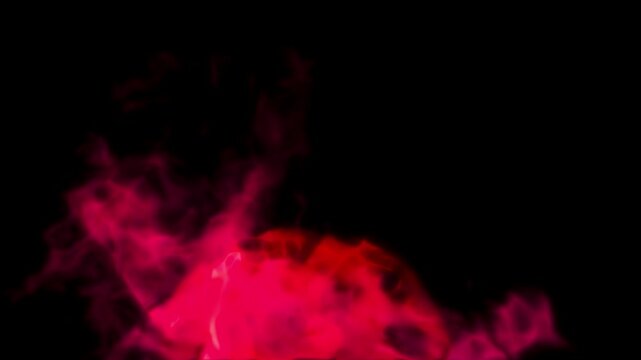 Smoke swirls in a vibrant magenta hue against a deep black backdrop to create a mysterious and artistic atmosphere that works well for creative projects requiring a bold color statement and depth.