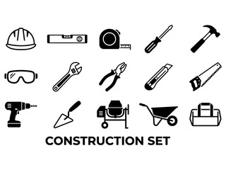 Naklejka premium Construction tool and machinery icon collection on white background