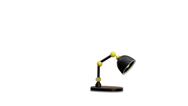 3d animation lamp stylized black yellow desk light adjustable arm minimalist render with a glowing bulb for creative office or study concepts