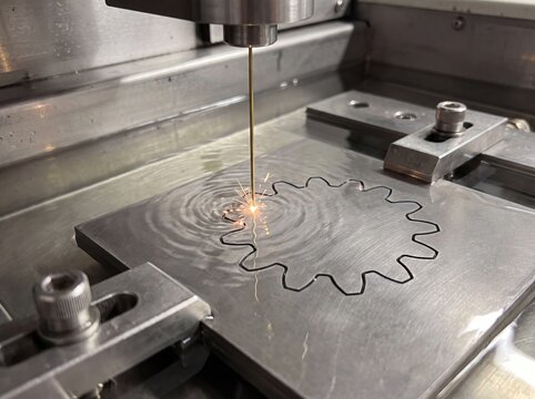 Wire EDM Machine Cutting Precision Steel Gear in Dielectric Fluid