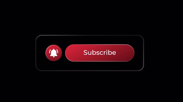 Dynamic animation of a red subscribe button and activating notification bell icon, motion graphic clip.