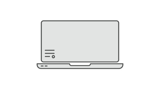 Minimalist grey outline laptop icon with simple interface details isolated on a clean white background mockup illustration.