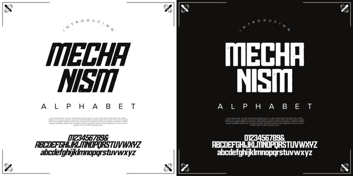 MECHANISM industrial engineering mechanical slab serif font with rugged machine style for factory branding design