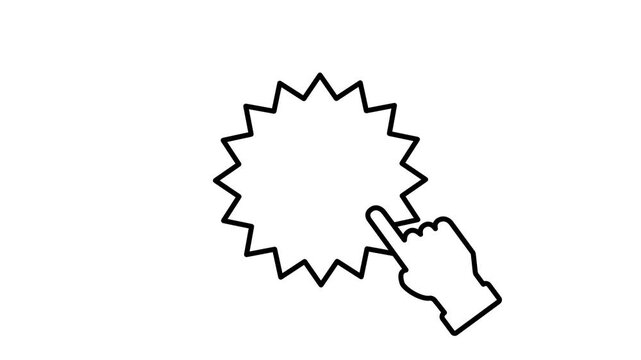 Line icon of a hand tapping a burst shape symbolizing clicking interaction user engagement digital action and online activity or impact event shown