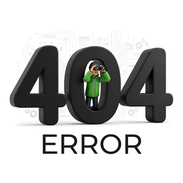 3D render of 404 error page not found web design element