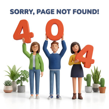 3D people holding 404 error numbers website page not found