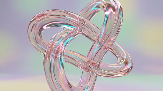 Iridescent glass torus knot abstract 3D shape.