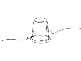 Obraz premium Simple line art of a thimble on white with a flowing thread concept for sewing and craft