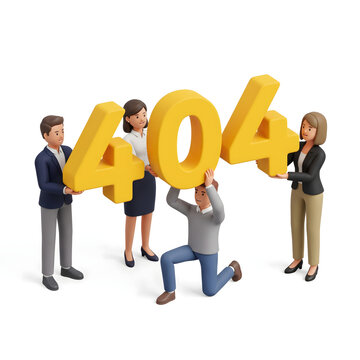 Business team assembling large 404 page not found numbers