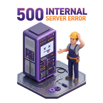 3D technician fixing a server with 500 internal error concept