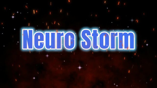 Neuro Storm text is presented in a bright blue font with a soft white glow over a dark textured backdrop filled with shimmering light points that evoke feelings of mental energy and complexity.