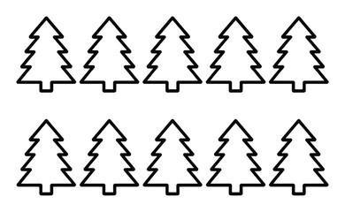 Obraz premium 白背景にシンプルな黒い輪郭のクリスマスツリー10本を並べたパターン