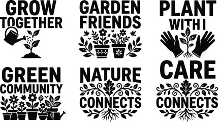 Obraz premium Premium black and white silhouette collection set of gardening quotes and botanical illustrations for creative design projects
