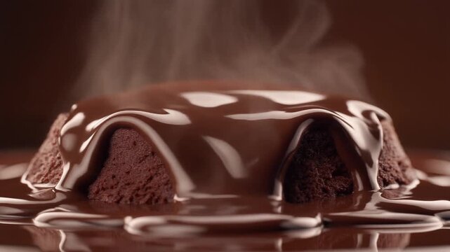 Rich Dark Chocolate Lava Pour Over Cake Cinematic Macro Food Footage
