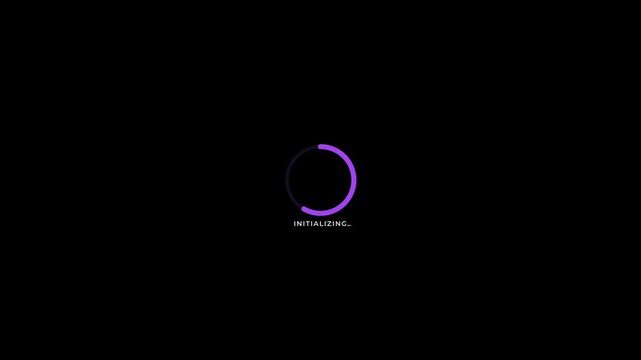 Modern Initializing Circular Loading Spinner With Purple Progress On Black Background System Startup Application Launch Technology 4K Motion Graphics