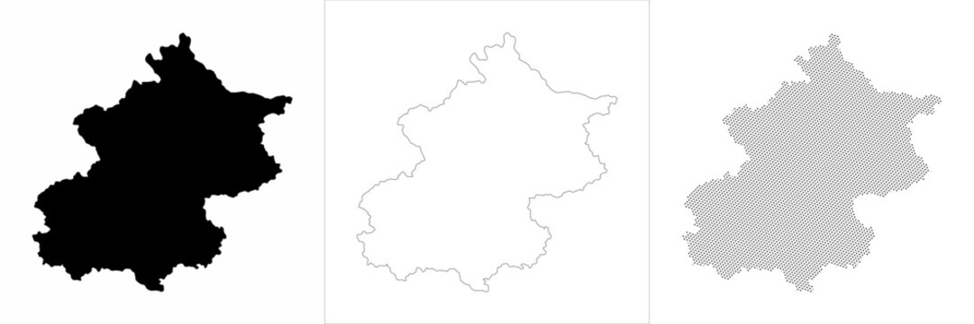 Vector lineart halftone Beijing map city map outline silhouette boundary of urban cartography municipality district administrative