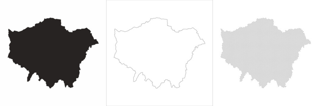Vector lineart halftone London map city map outline silhouette boundary of urban cartography municipality district administrative