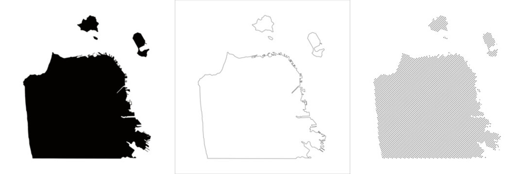 City map San Francisco map silhouette outline vector lineart halftone boundary with urban cartography municipality district administrative