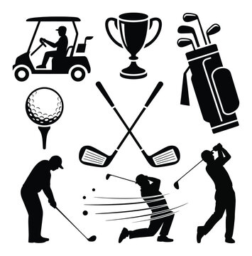 選手、クラブ、用品を描いたゴルフスポーツのコレクション
