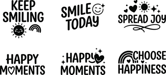 Premium black and white silhouette collection set of inspirational typography quotes featuring hand drawn elements for creative design projects © MstHasna