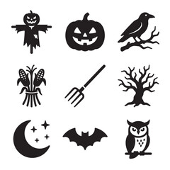 Fototapeta premium Black and white halloween-themed decorative pumpkin, bat, spider, and more