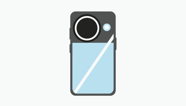 Modern smartphone back design featuring a large circular camera lens and a flash module on a sleek gray and light blue body construction.