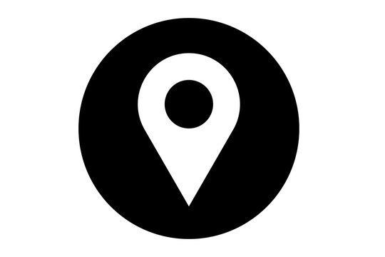 white map location icon inside black circle transparent background