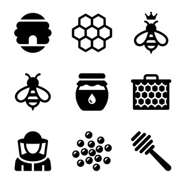 Collection of Beehive, Honeycomb, Bee, Beekeeper and Honey Icons