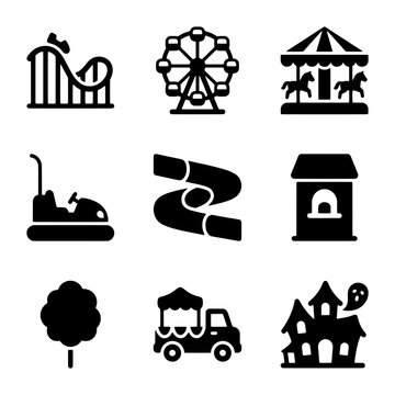 Amusement Park Ride and Attraction Icons Collection