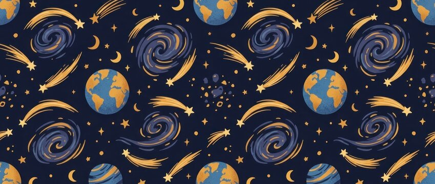 Cosmic Galaxy Pattern with Earth and Stars