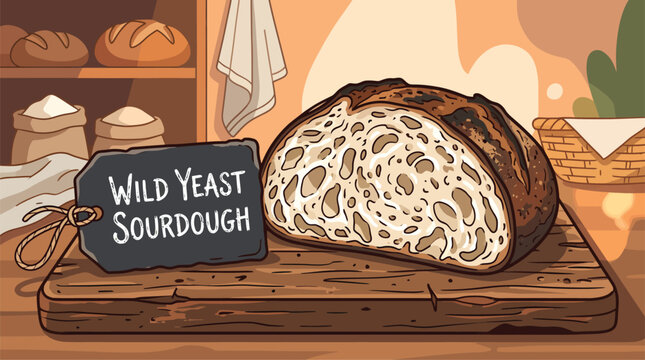Rustic Sourdough Bread Presentation in Cozy Bakery Setting, Artisan Baking Concept for Food Blogs and Cafes