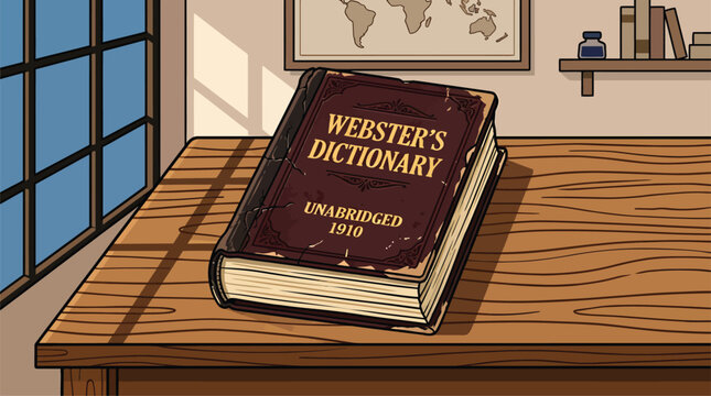 Antique Webster's Unabridged Dictionary on Wooden Desk in Study Room, Educational Resource for Learning and Research