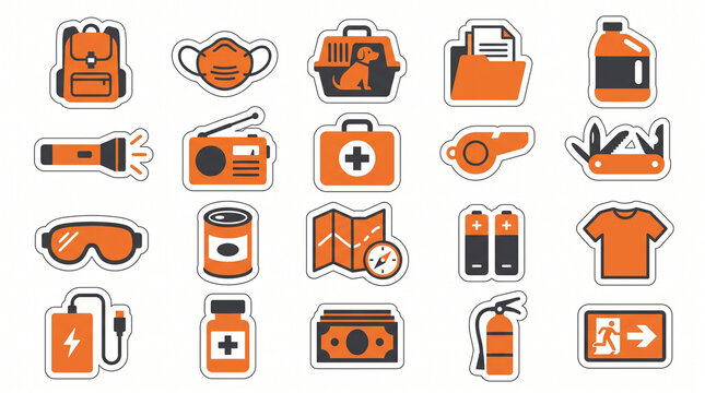 Set of Emergency and Survival Kit Icons