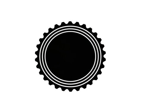 Black round gear shape stamp icon with serrated edges isolated on transparent background