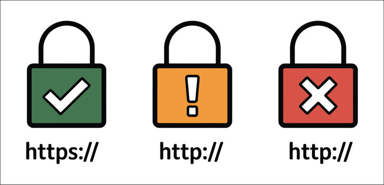 Domain Security Padlock Icon Featuring A Secure Website, Web Domain Protection, SSL Certificate, Privacy, Cybersecurity And Online Authentication Symbol, Modern Minimal Vector Illustration For Digital